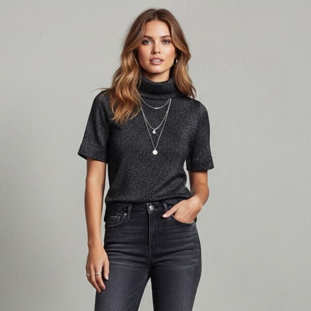 RAGA Mia Black Metallic Turtleneck Sweater | Small | Elevated Knit